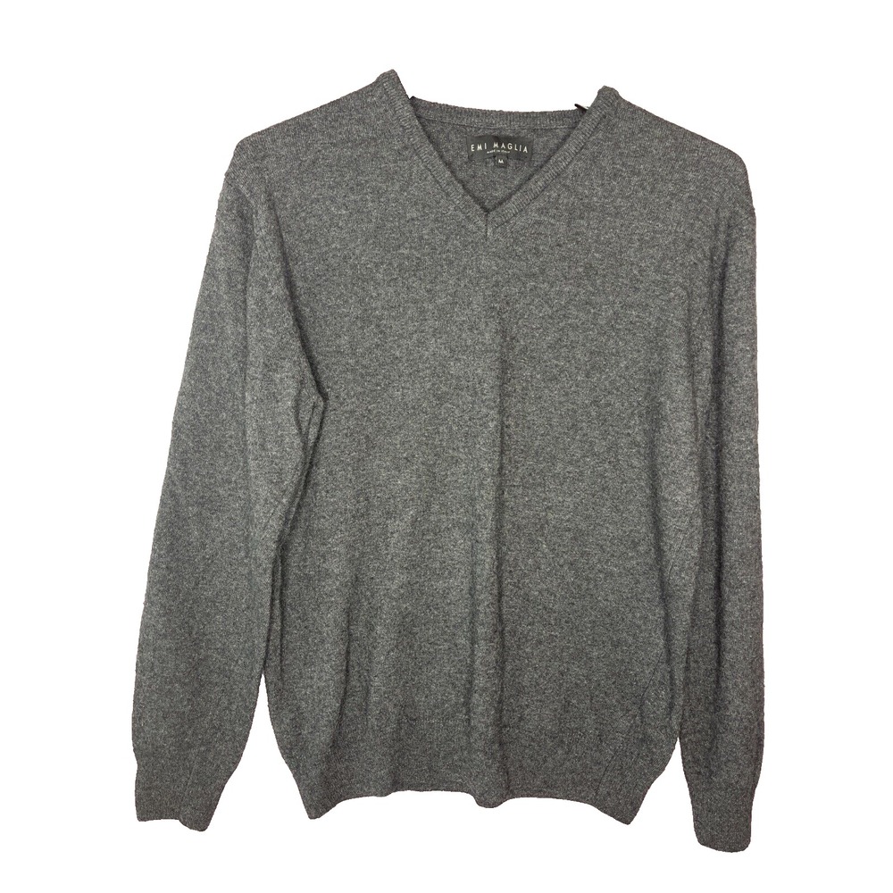 Emi Maglia Wool Cashmere Blend Italian Soft Warm Pullover V-Neck Grey Sweater M - Picture 1 of 6